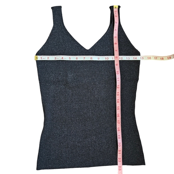 Vintage black halter top deep V front & back metallic thread body con size M - Picture 9 of 10